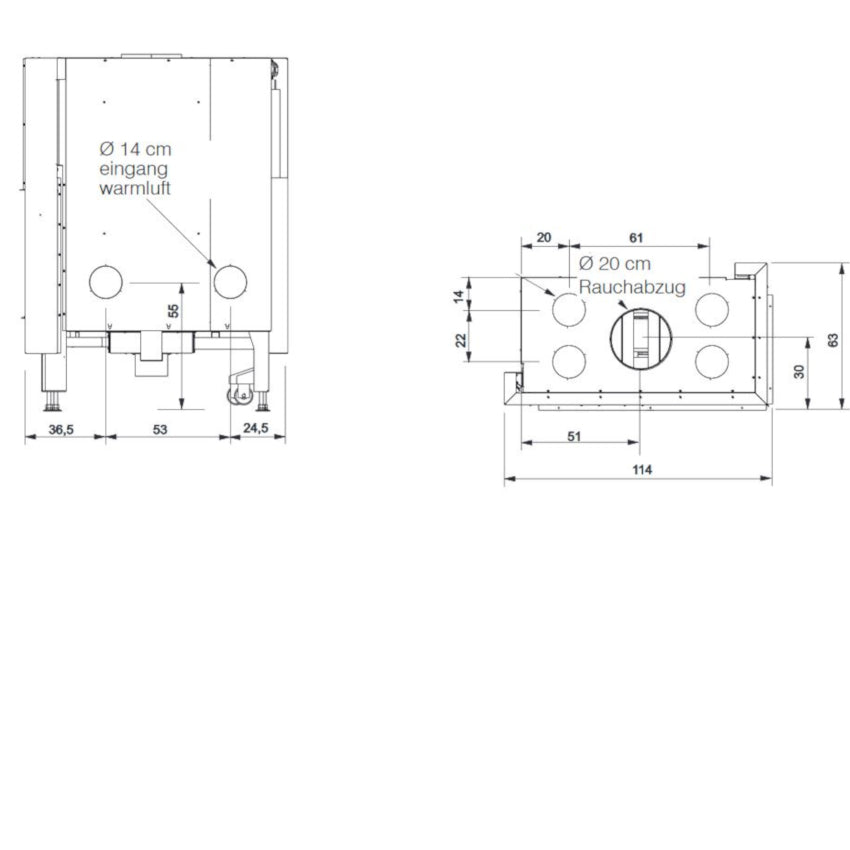 Edilkamin Kamineinsatz Windo2 75R Maße seite, oben