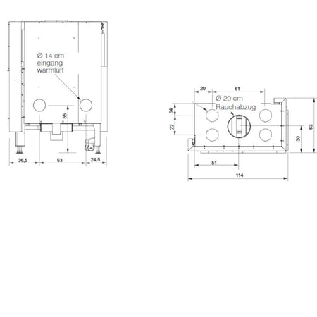 Edilkamin Kamineinsatz Windo2 75R Maße seite, oben