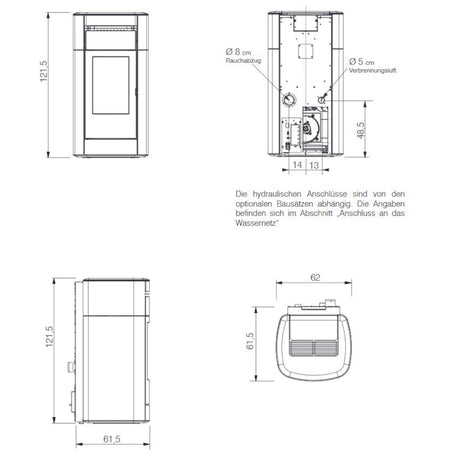 Edilkamin Pelletofen wasserführend Vyda H Maße