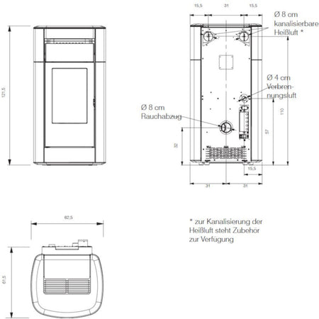 Edilkamin Pelletofen wasserführend Vyda H Maße