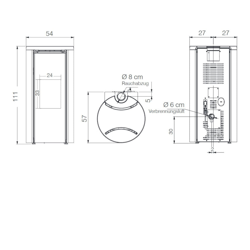 Edilkamin Pelletofen Celia Air Tight Maße