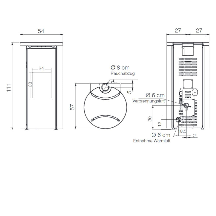Edilkamin Pelletofen Celia Air Tight Maße