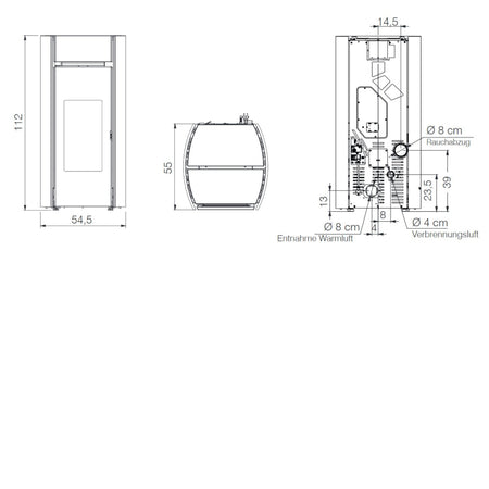 Edilkamin Pelletofen Myrna Plus Maße
