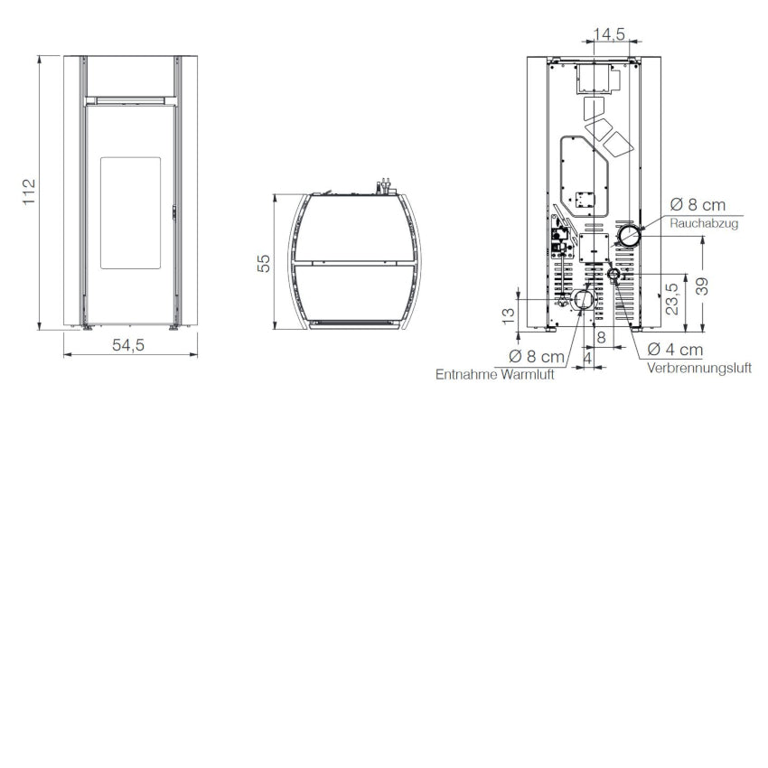 Edilkamin Pelletofen Myrna Plus Maße
