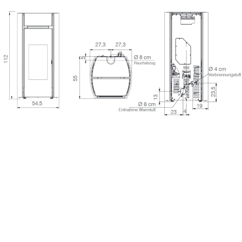 Edilkamin Pelletofen Myrna Plus Q Maße