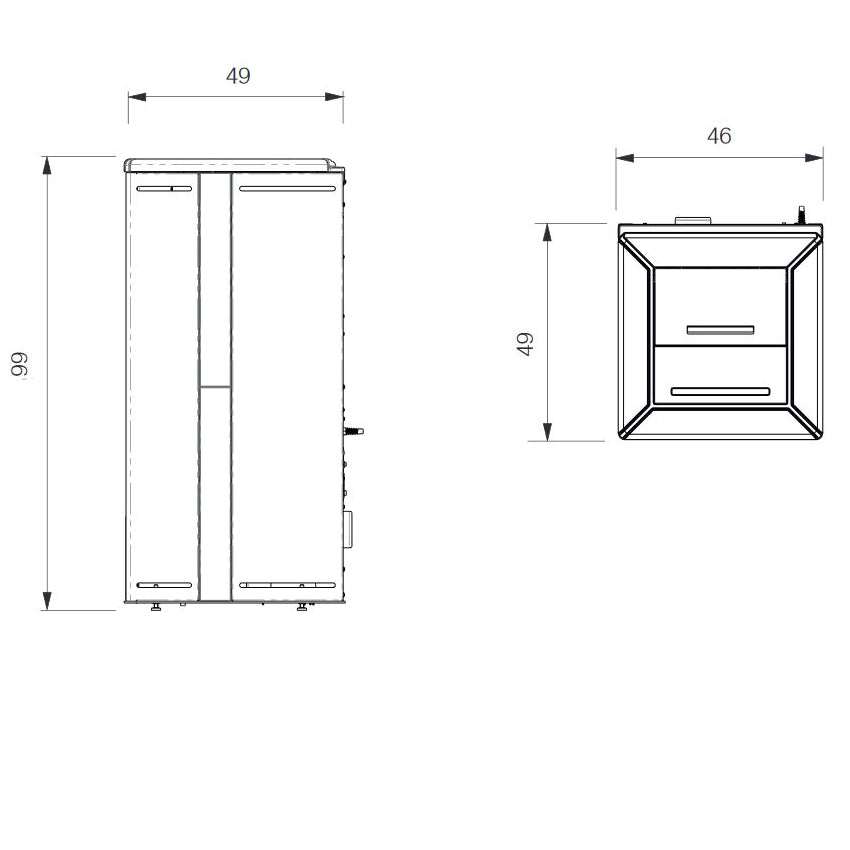 Edilkamin Pelletofen Nara2 Plus Maße seite/oben