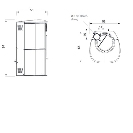 Edilkamin Pelletofen Aris Up2 Maße seite/oben