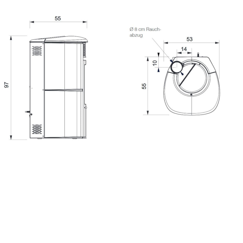 Edilkamin Pelletofen Aris Up2 Maße seite/oben