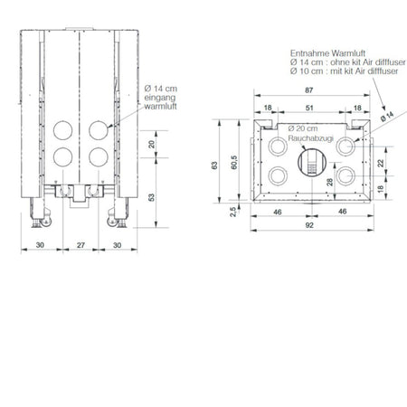 Edilkamin Kamineinsatz Windo3 85 Maße seite, oben