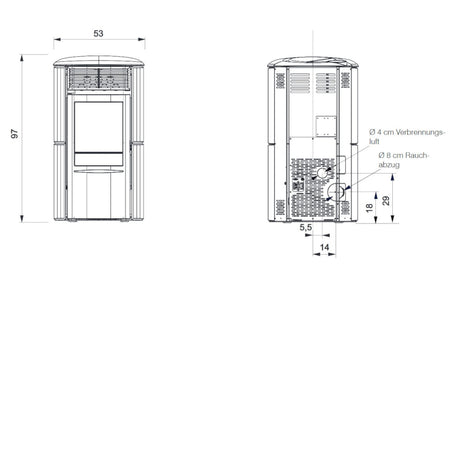 Edilkamin Pelletofen Aris Up2 Maße vorne/hinten