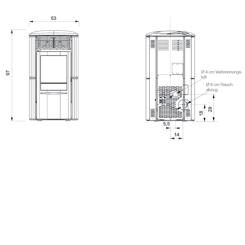 Edilkamin Pelletofen Aris Up2 Maße vorne/hinten