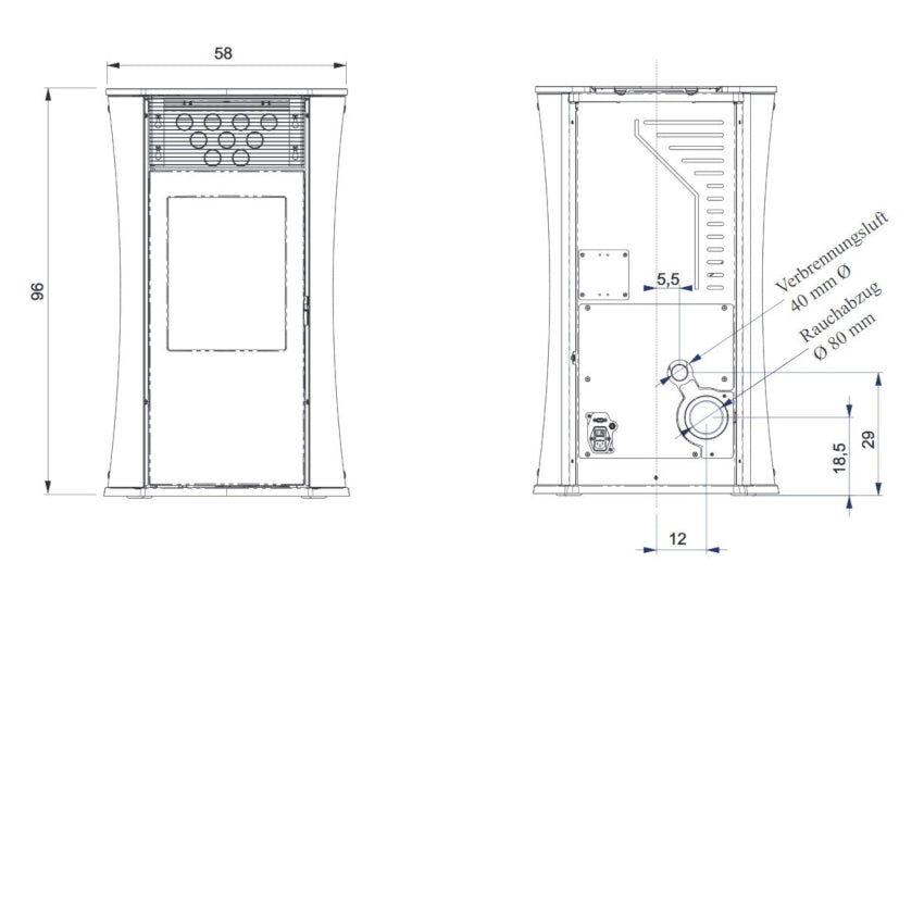 Edilkamin Pelletofen Mya Air Tight Maße vorne/hinten