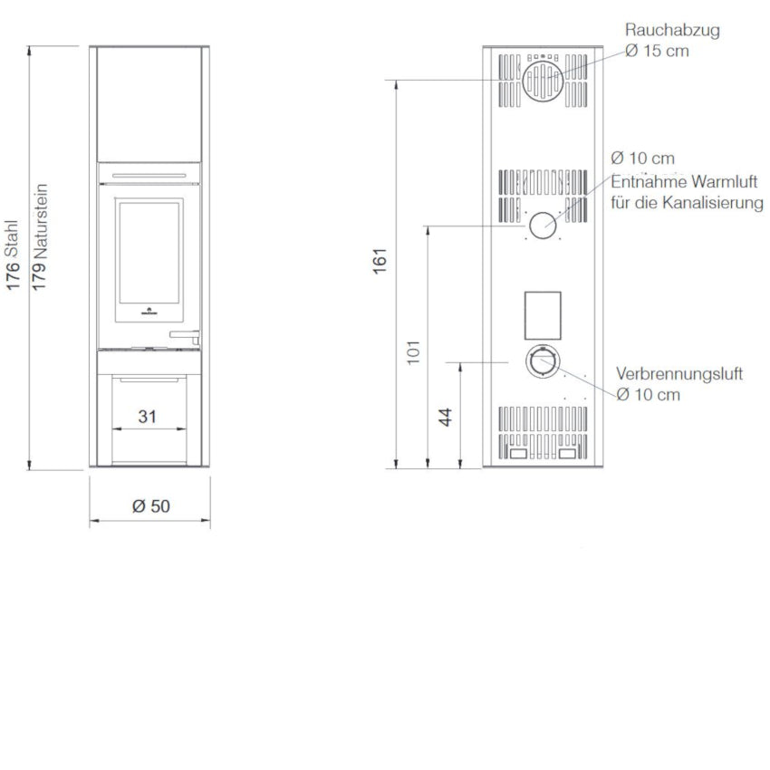 Edilkamin Kaminofen Tally 8 S Maße vorne/hinten