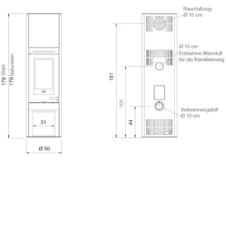 Edilkamin Kaminofen Tally 8 S Maße vorne/hinten