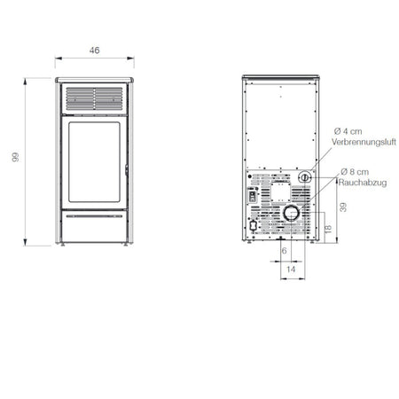 Edilkamin Pelletofen Nara2 Maße vorne/hinten