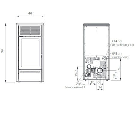 Edilkamin Pelletofen Nara2 Plus Maße vorne/hinten