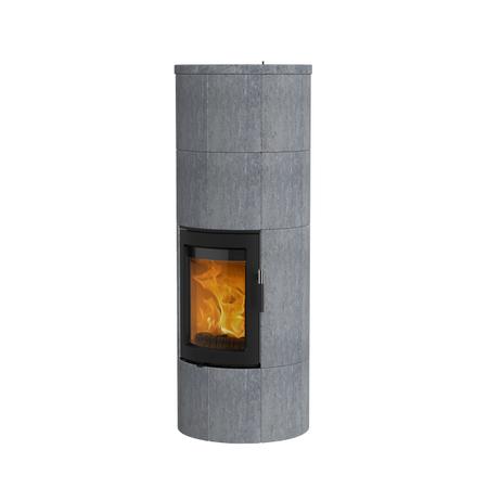 Lotus Holzkamin Maestro-Serie Speckstein mit schwarzer Tür
