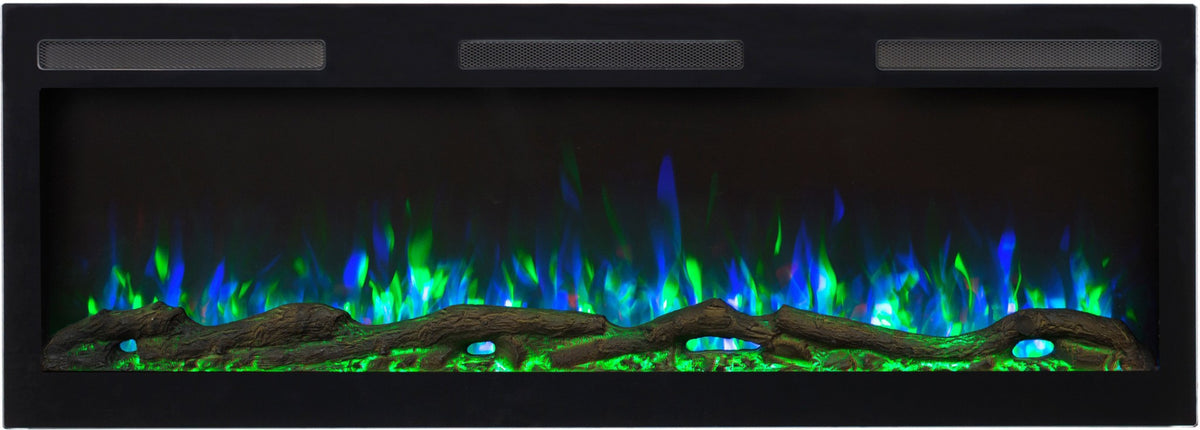 Aflamo Elektrokamin Majestic Pro 183 blau-grün mit Holz | klimaworld.com