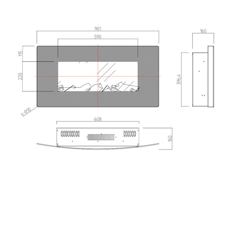 Aflamo Elektrokamin Malibu 36 Maße