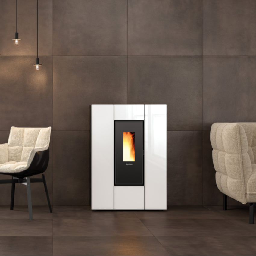 Extraflame Pelletofen Marilena Plus AD Crystal in weiss | Ambientebild