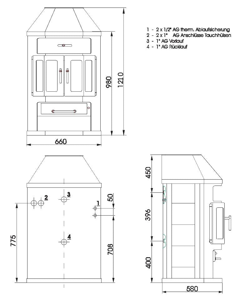 Wasser Kaminofen ST-AD Concodre 2AKBS 14 KW mit Haube