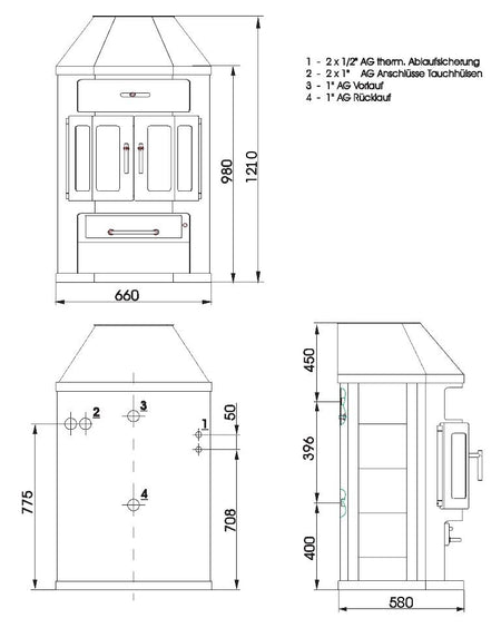 Wasser Kaminofen ST-AD Concodre 2AKBS 14 KW mit Haube