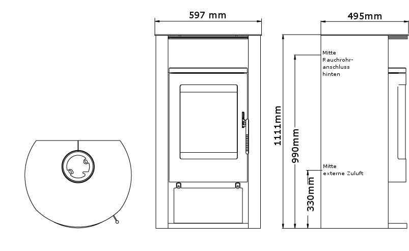 Warmluft Kaminofen Florida Tinjan 6,5 kW Edelstahl