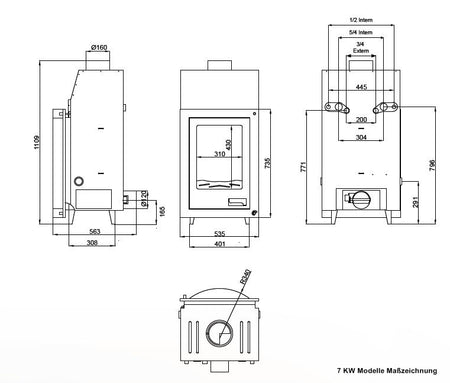 Kamin mit Wassertasche 7 kw Aquaflam Flat