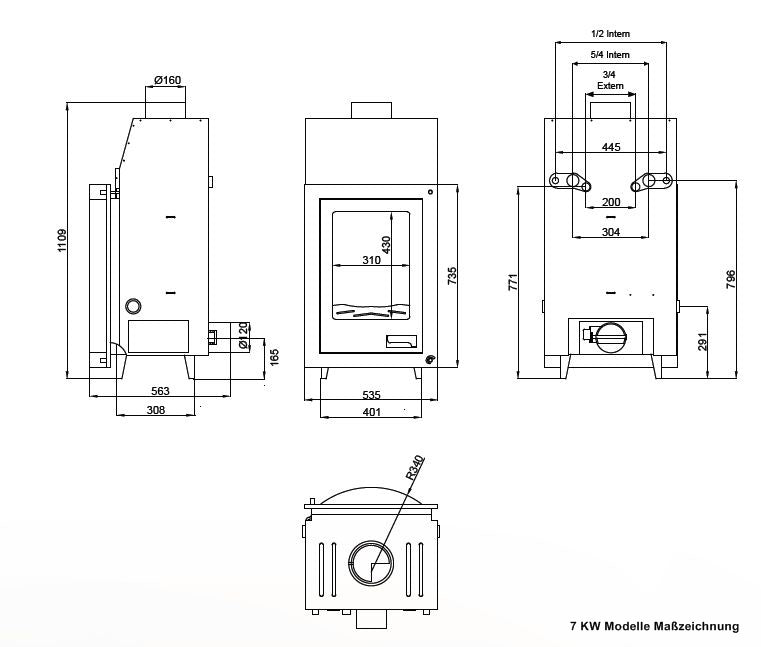 Kamin mit Wassertasche 7 kw Aquaflam Flat