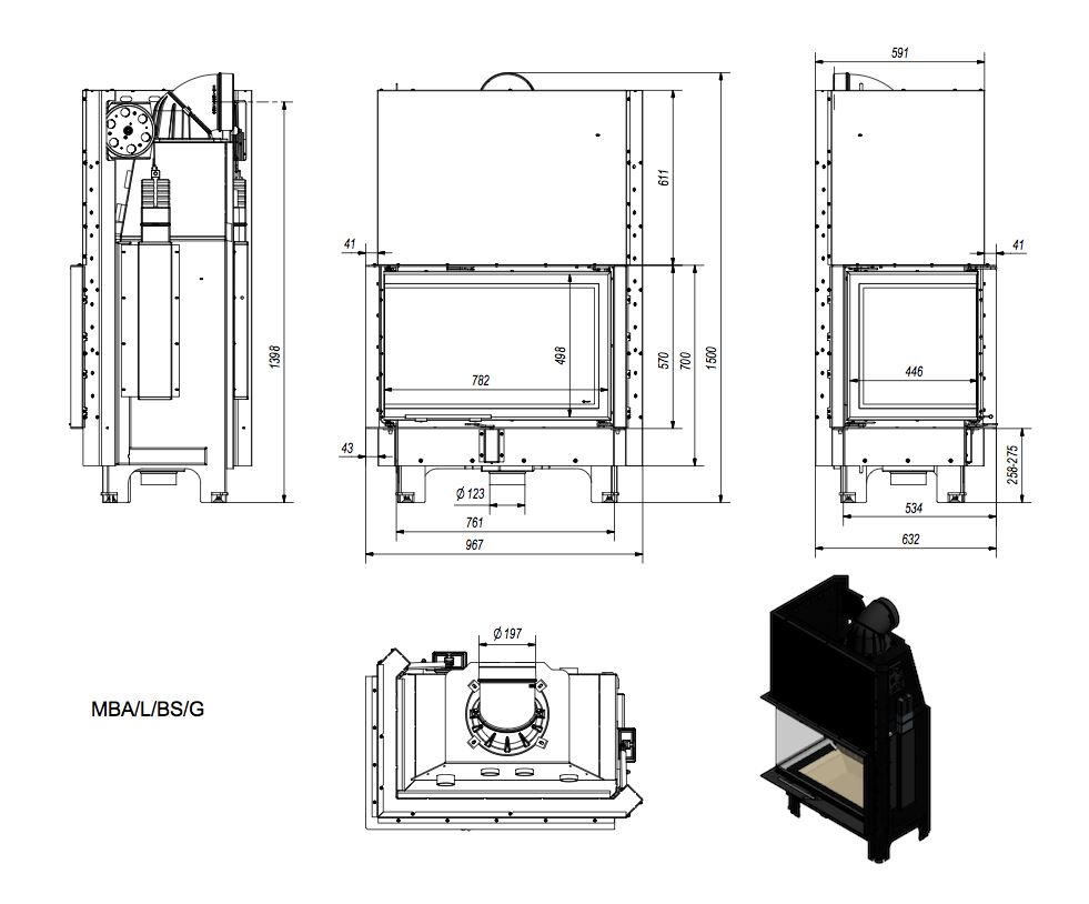 Warmluftkamineinsatz Kratki MBA/G 17,hochschiebbare Tür, links 17kW