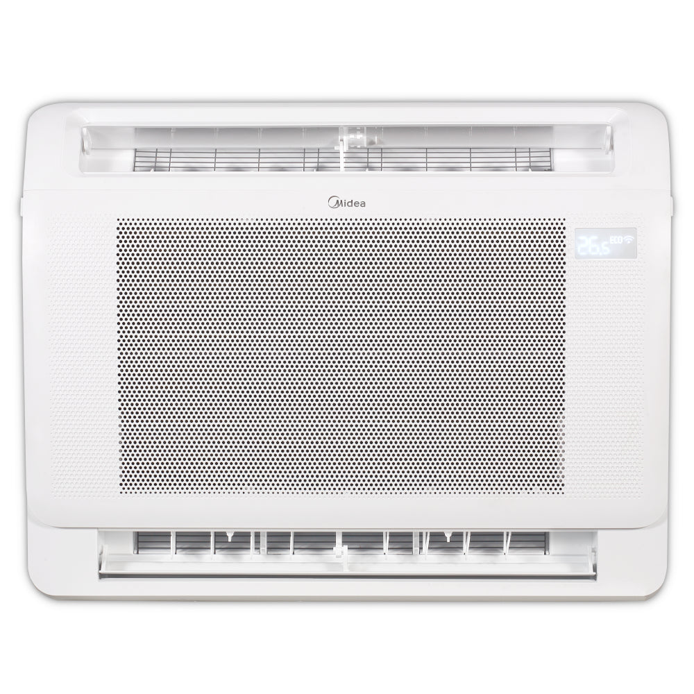 Weisses MIDEA Split Innengeraet in der Frontalansicht mit geoeffneten Luftauslaessen | klimaworld.com