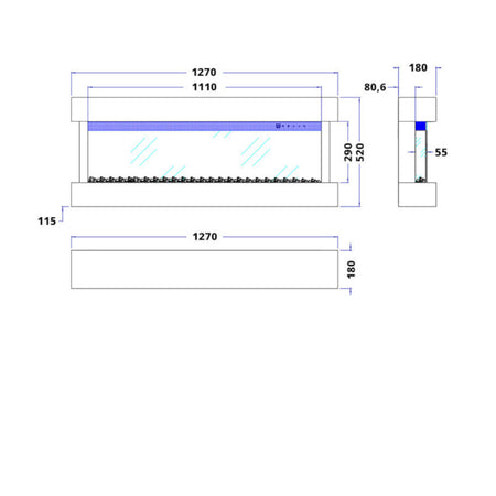 Aflamo Elektrokamin Modena, Masszeichnung | klimaworld.com