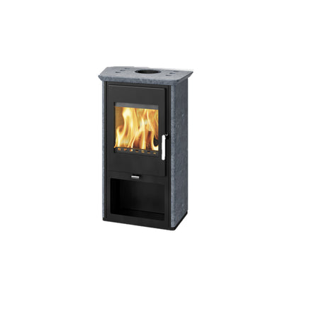 Thorma Kaminofen ODENSE 6 kW | Selbstschließende Tür | Grau mit Serpentinoptik | www.klimaworld.com