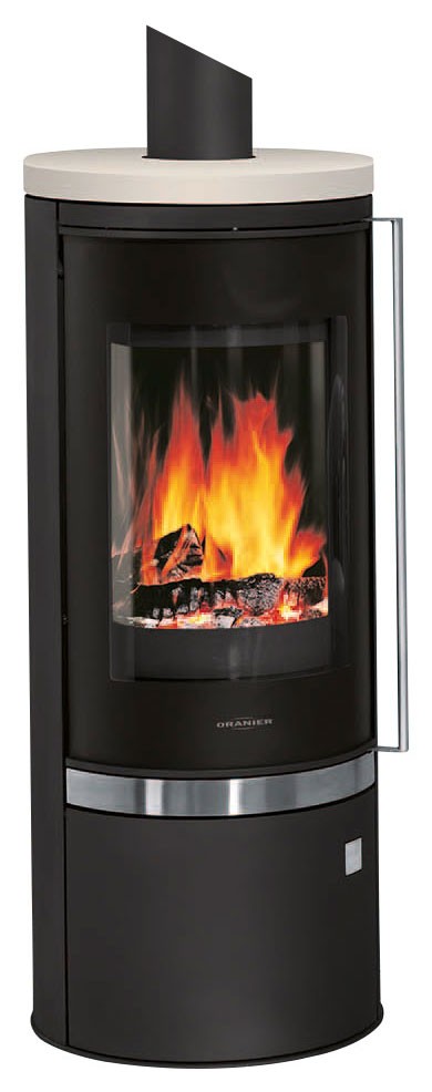 Oranier Warmluftkaminofen Arena 6kW Stahl schwarz Abdeckung Kalkstein Cream