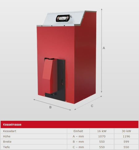 Pelletkessel Orligno 400 mit Pelletbrenner 30 kW