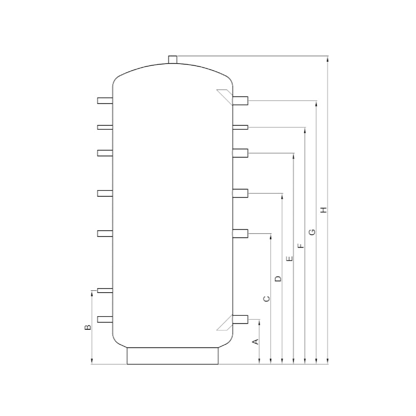 TWL | Pufferspeicher 200 Heizungswasser | ohne Wärmetauscher | 180° | Zeichnung