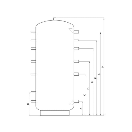 TWL | Pufferspeicher 200 Heizungswasser | ohne Wärmetauscher | 180° | Zeichnung