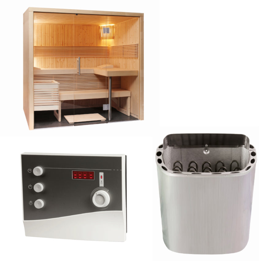 Sentiotec Sauna Set Panorama Small mit Saunaofen Scandia Next und Steuerung K2-Next | klimaworld.com