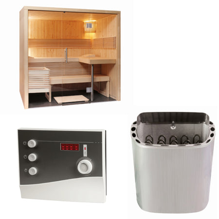 Sentiotec Sauna Set Panorama Small mit Saunaofen Scandia Next und Steuerung K2-Next | klimaworld.com