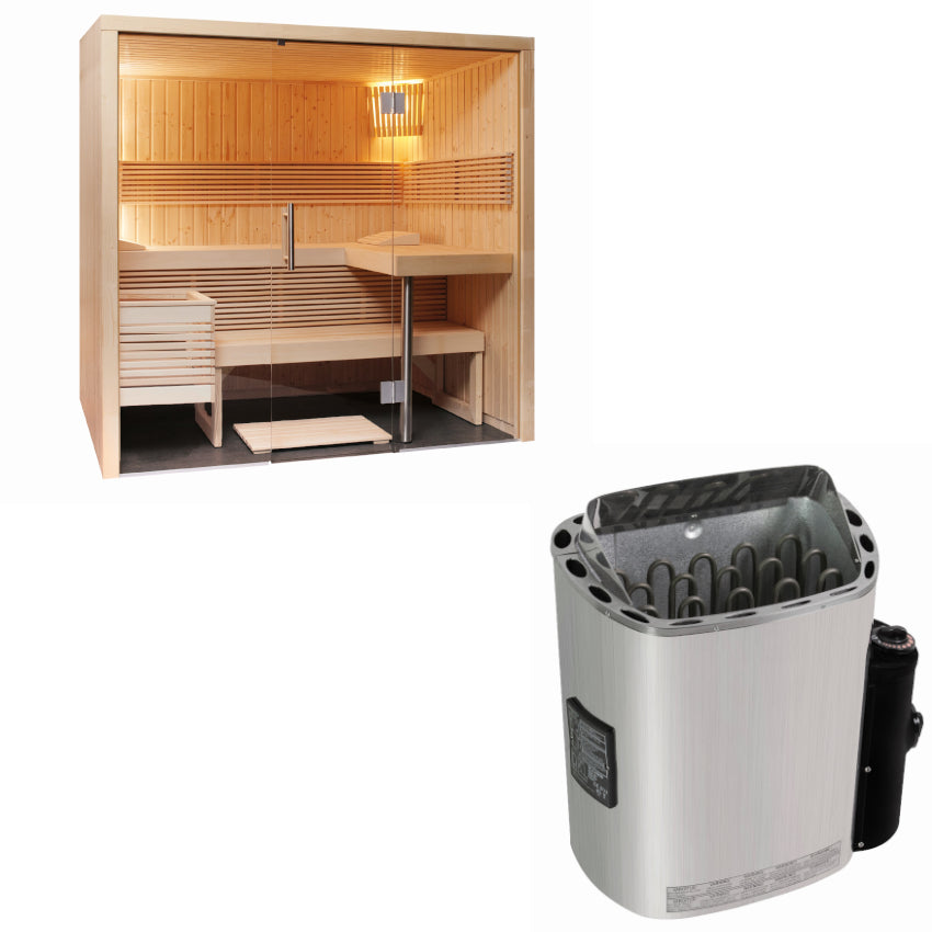 Sentiotec Sauna Set Panorama Small mit Saunaofen Scandia Next inkl. Steuerung | klimaworld.com