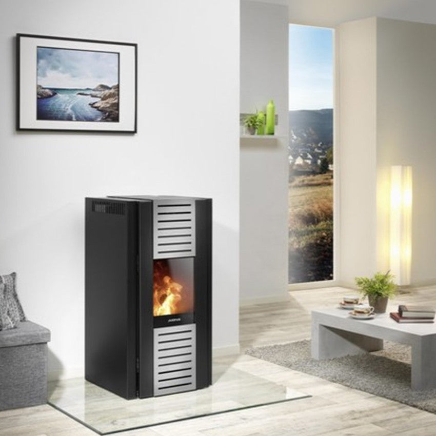 Justus | wasserführender Pelletofen | Sirkos Aqua | Stahl Schwarz | Klimaworld