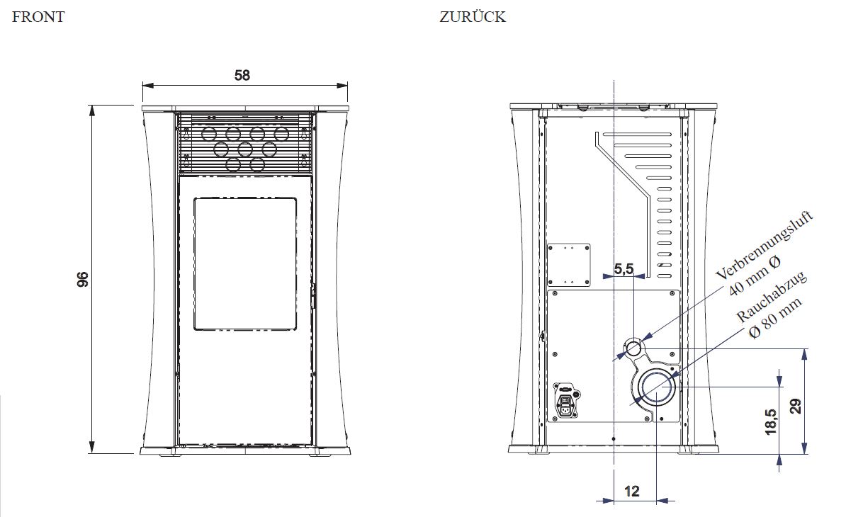 Pelletofen EdilKamin Mya Stahl dunkelgrau 7 kW mit Fernbedienung