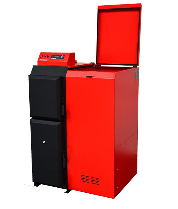 ThermoFlux Pelletheizung Pelling 50 ECO mit 47 kW und 185 kg Behälter, offener Behälter | Klimaworld.com