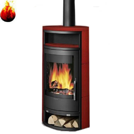 Oranier Polar 4 Korpus Stahl Schwarz mit Kachel Paprikarot Kaminofen 5 kW