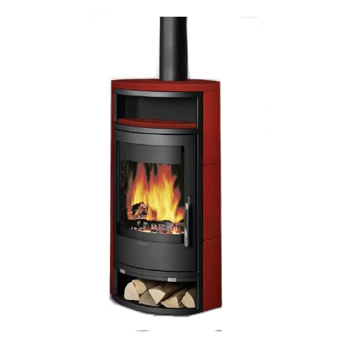 Oranier Polar 4 Korpus Stahl Schwarz mit Kachel Paprikarot Kaminofen 5 kW