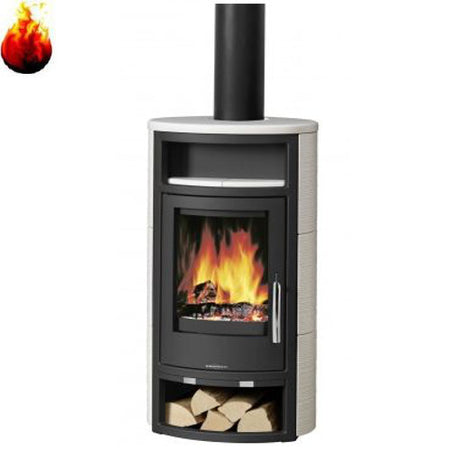 Oranier Polar 4 Korpus Stahl Schwarz mit Kachel seidenweiß Kaminofen 5 kW