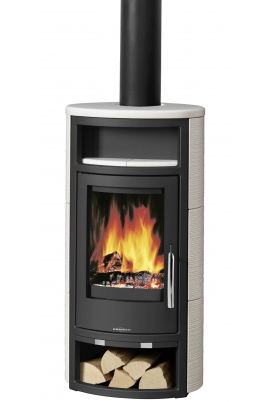 Oranier Polar 4 Korpus Stahl Schwarz mit Kachel seidenweiß Kaminofen 5 kW