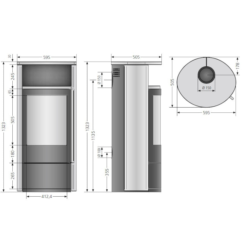 ORANIER | Polar Neo 8 | Kaminofen| Gussgrau | 8.0 kW |Maße