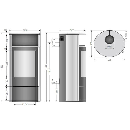 ORANIER | Polar Neo 8 | Kaminofen| Gussgrau | 8.0 kW |Maße