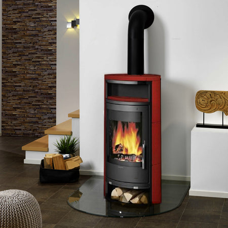 Oranier Polar 4 Korpus Stahl Schwarz mit Kachel Paprikarot Kaminofen 5 kW